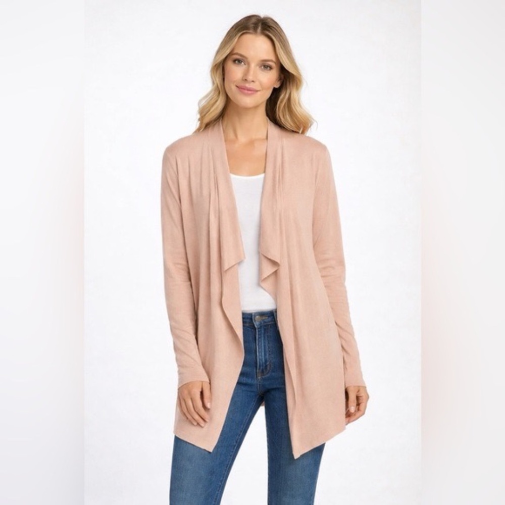 Max Studio 100% Extra Fine Merino Wool Knit Pink Waterfall Sweater - Size Small